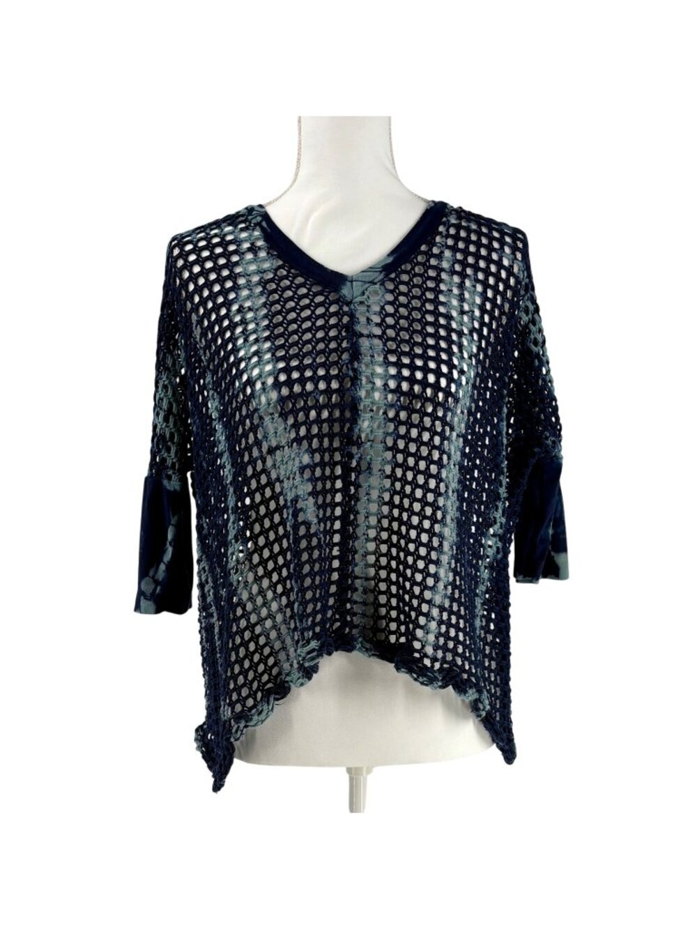 Y2K Navy Fishnet Crochet Top Mesh Festival Beach Cover Up Impulse California M